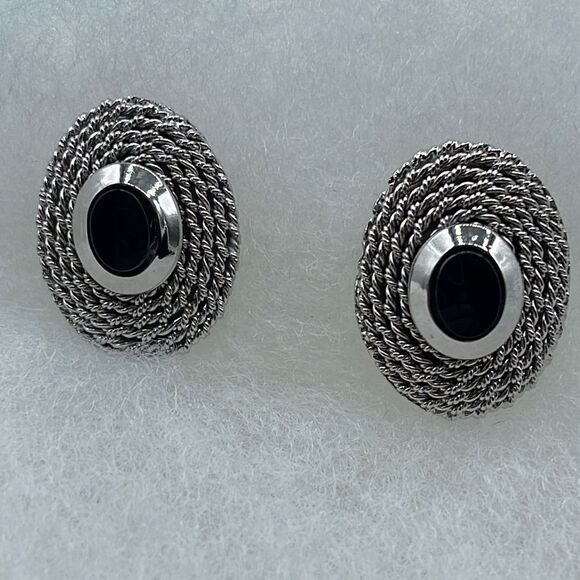 Made in Italy for Shields. Silver plated cuff links with black onyx decor - Picture 2 of 7